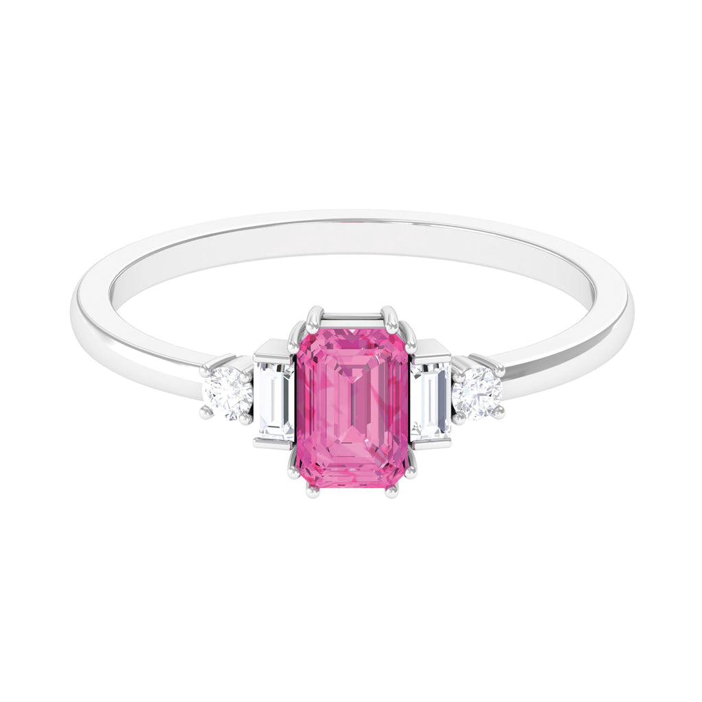 Octagon Pink Sapphire and Moissanite Engagement Ring Pink Sapphire - ( AAA ) - Quality - Rosec Jewels