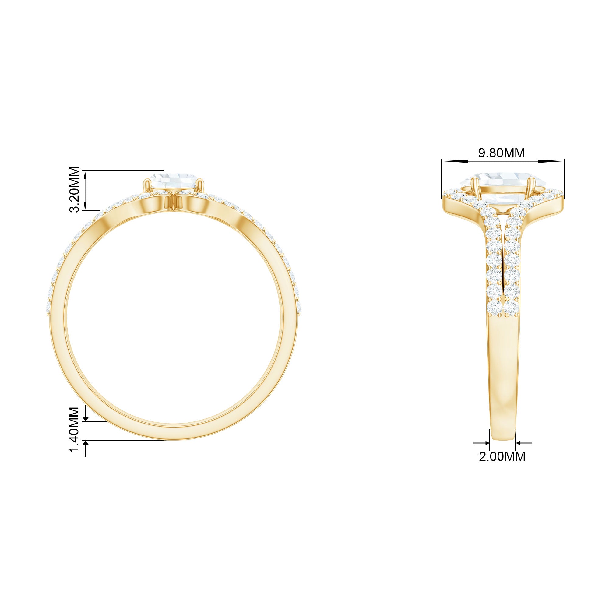 2.25 CT Oval Cut Zircon Engagement Ring with Split Shank Zircon - ( AAAA ) - Quality - Rosec Jewels