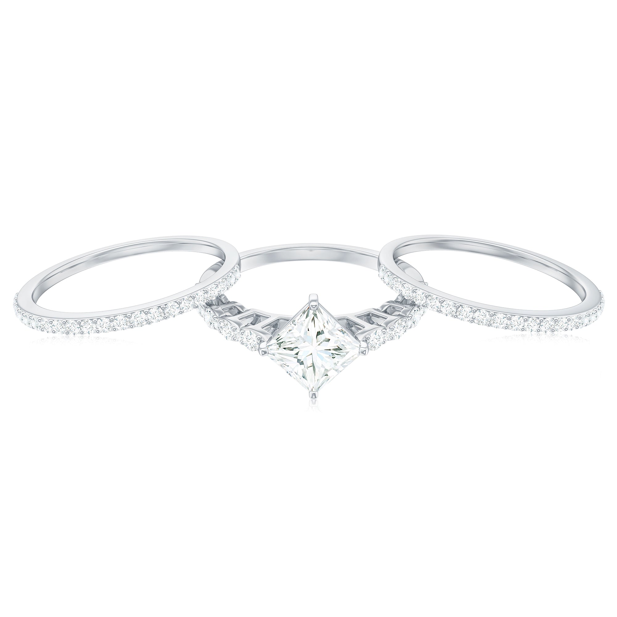 Princess Moissanite Wedding Ring Set Moissanite - ( D-VS1 ) - Color and Clarity - Rosec Jewels