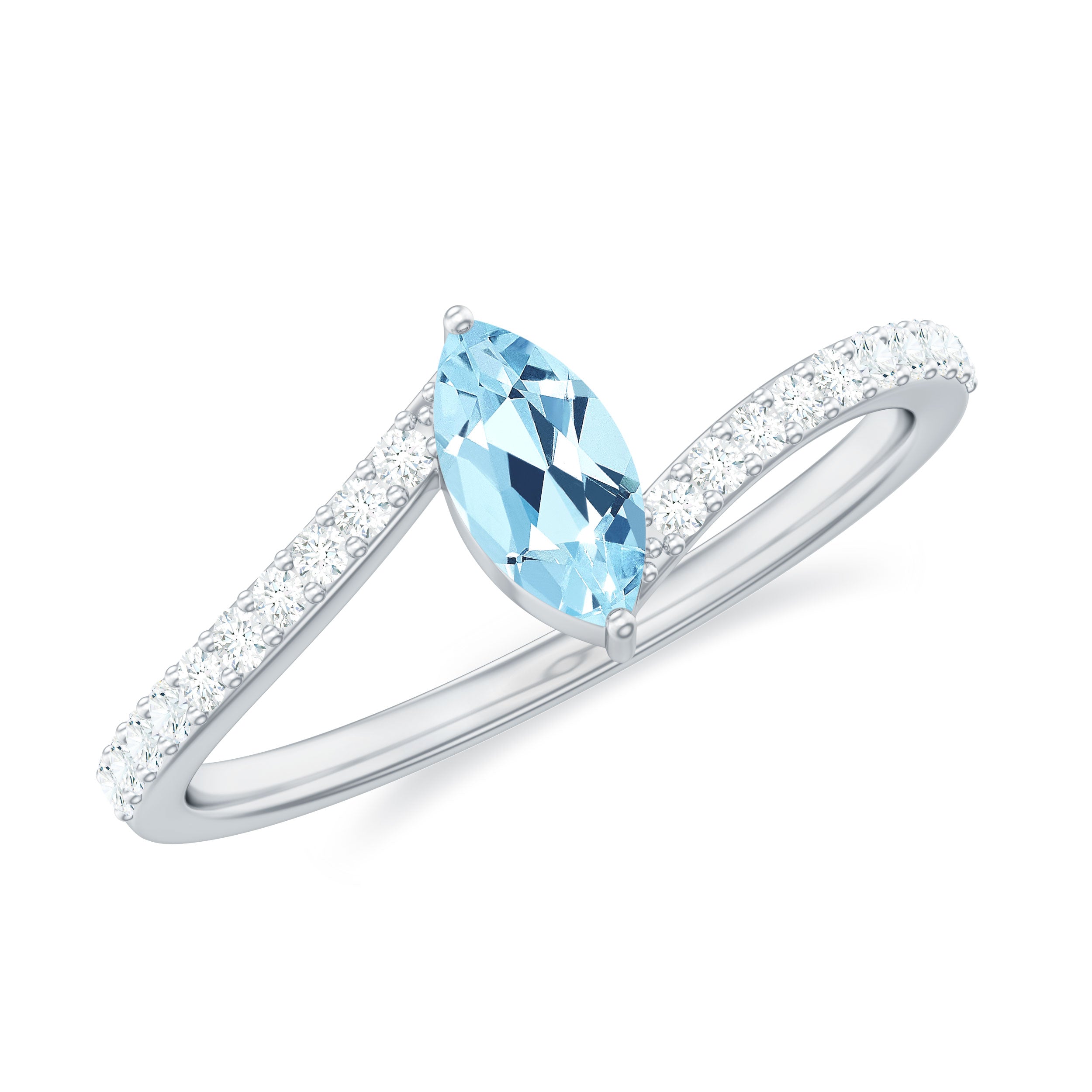 1/2 Ct Bypass Engagement Ring with Aquamarine and Diamond Aquamarine - ( AAA ) - Quality - Rosec Jewels
