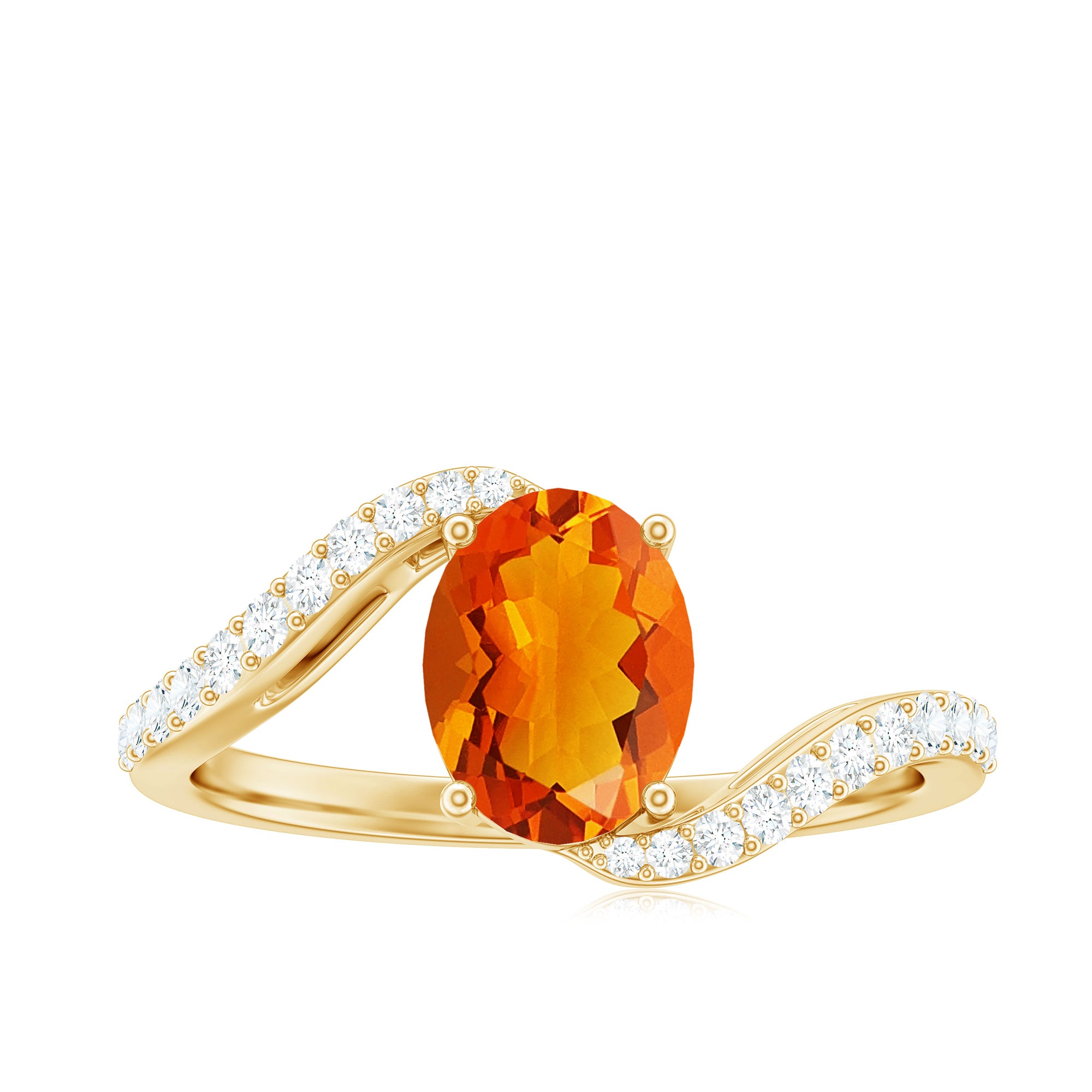 Oval Cut Solitaire Fire Opal and Diamond Bypass Ring Fire Opal - ( AAA ) - Quality - Rosec Jewels