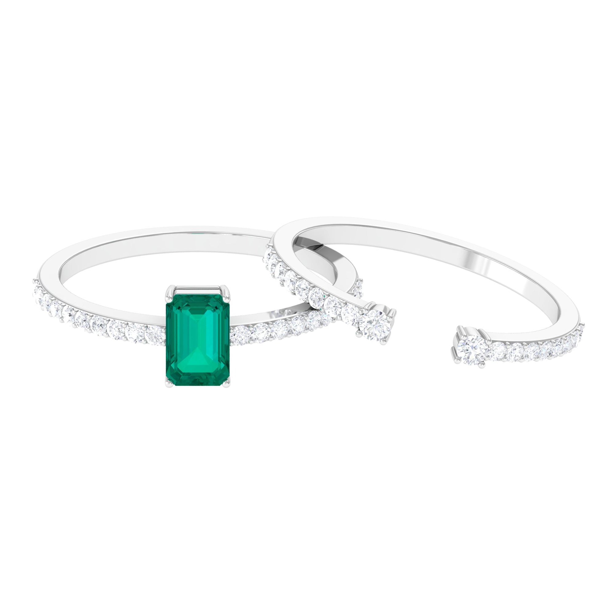 1.50 CT Octagon shape Emerald Solitaire Ring Set with Diamond Emerald - ( AAA ) - Quality - Rosec Jewels