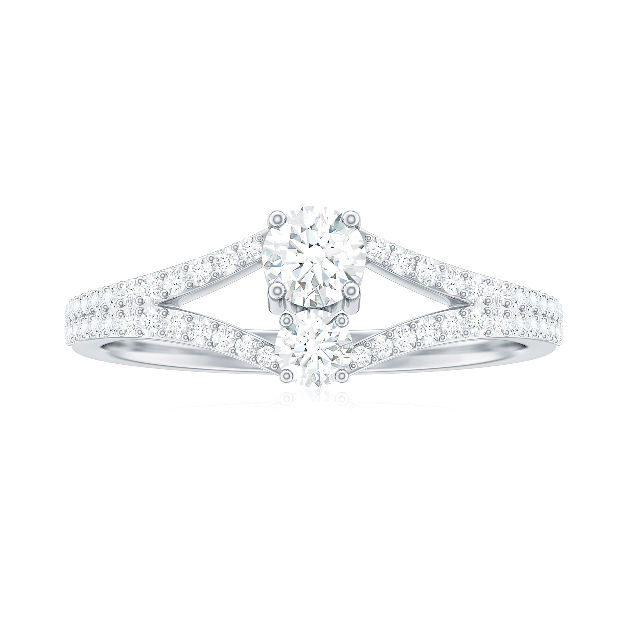 3/4 CT Moissanite Toi et Moi Engagement Ring with Split Shank Moissanite - ( D-VS1 ) - Color and Clarity - Rosec Jewels