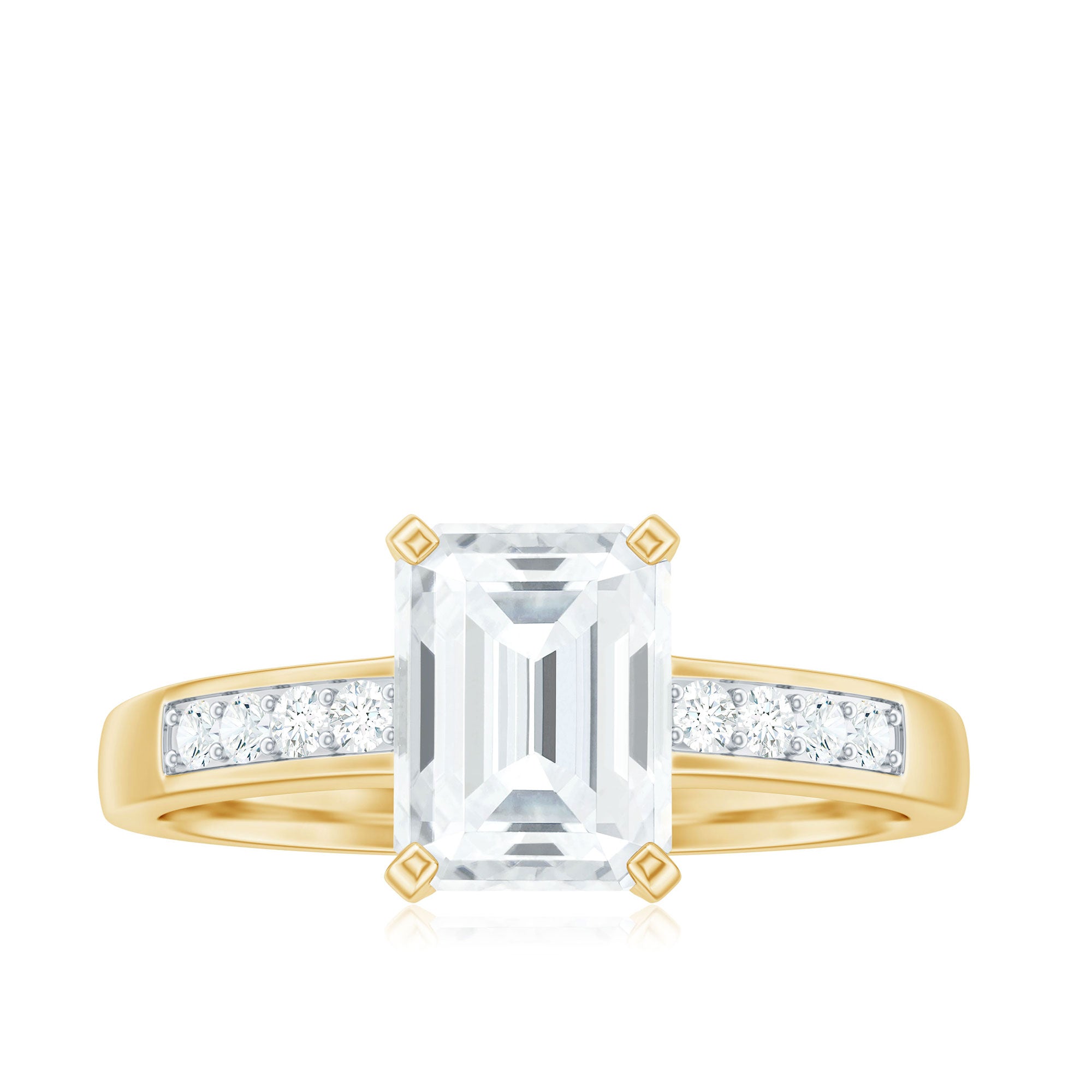 Octagon Cut Cubic Zirconia Solitaire Engagement Ring in Gold Zircon - ( AAAA ) - Quality - Rosec Jewels