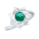 Created Emerald and Diamond Flower Engagement Ring with Bypass Shank Lab Created Emerald - ( AAAA ) - Quality - Rosec Jewels