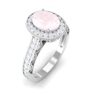 Vintage Inspired Oval Rose Quartz Halo Engagement Ring with Diamond Rose Quartz - ( AAA ) - Quality - Rosec Jewels