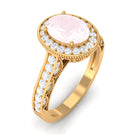 Vintage Inspired Oval Rose Quartz Halo Engagement Ring with Diamond Rose Quartz - ( AAA ) - Quality - Rosec Jewels