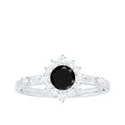 1 CT Round Black Onyx and Diamond Halo Engagement Ring Black Onyx - ( AAA ) - Quality - Rosec Jewels