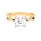 Asscher Cut Moissanite Solitaire Engagement Ring with Twisted Shank Moissanite - ( D-VS1 ) - Color and Clarity - Rosec Jewels