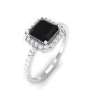 Asscher Cut Black Onyx and Diamond Halo Engagement Ring Black Onyx - ( AAA ) - Quality - Rosec Jewels