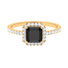 Asscher Cut Black Onyx and Diamond Halo Engagement Ring Black Onyx - ( AAA ) - Quality - Rosec Jewels