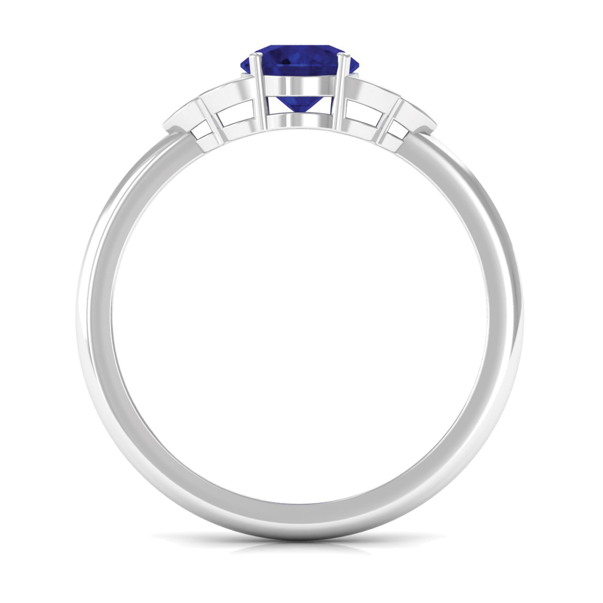 Blue Sapphire Engagement Ring with Diamond Trio Blue Sapphire - ( AAA ) - Quality - Rosec Jewels