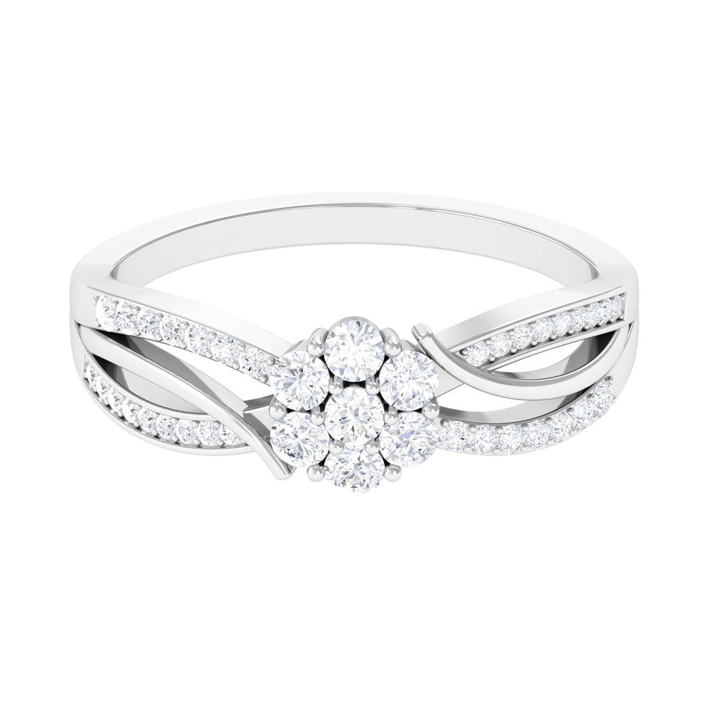 Certified Moissanite Flower Engagement Ring in Infinity Shank Moissanite - ( D-VS1 ) - Color and Clarity - Rosec Jewels