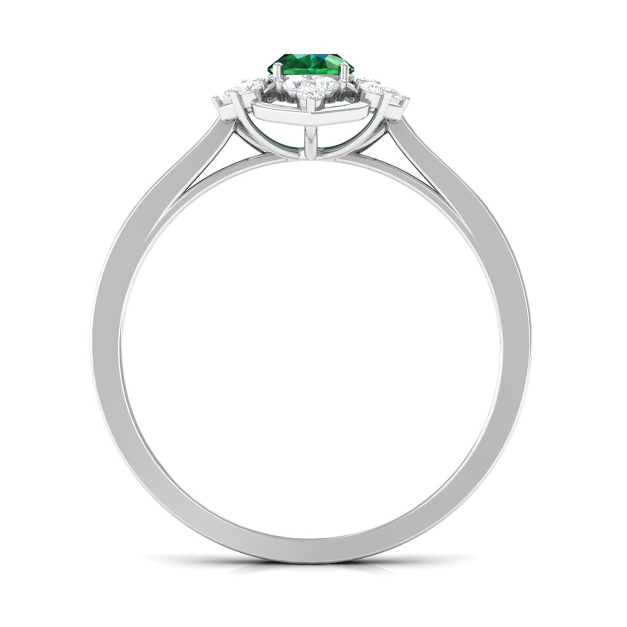 Vintage Style Created Emerald and Diamond Flower Engagement Ring Lab Created Emerald - ( AAAA ) - Quality - Rosec Jewels
