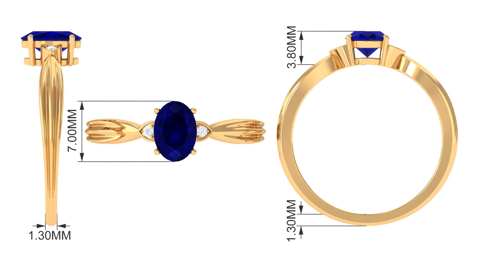 Oval Shape Real Blue Sapphire Solitaire Ring with Diamond Blue Sapphire - ( AAA ) - Quality - Rosec Jewels