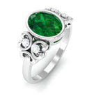Bezel Set Oval Created Emerald Statement Engagement Ring with Diamond Lab Created Emerald - ( AAAA ) - Quality - Rosec Jewels