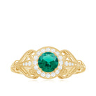 Vintage Created Emerald and Diamond Engagement Ring Lab Created Emerald - ( AAAA ) - Quality - Rosec Jewels