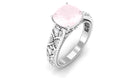 Cushion Cut Solitaire Rose Quartz Floral Engagement Ring with Diamond Rose Quartz - ( AAA ) - Quality - Rosec Jewels