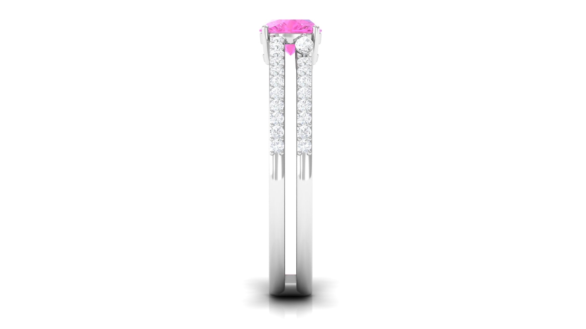 Created Pink Sapphire and Diamond Anniversary Double Band Ring Lab Created Pink Sapphire - ( AAAA ) - Quality - Rosec Jewels