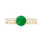 Solitaire Emerald Double Band Engagement Ring with Diamond Emerald - ( AAA ) - Quality - Rosec Jewels