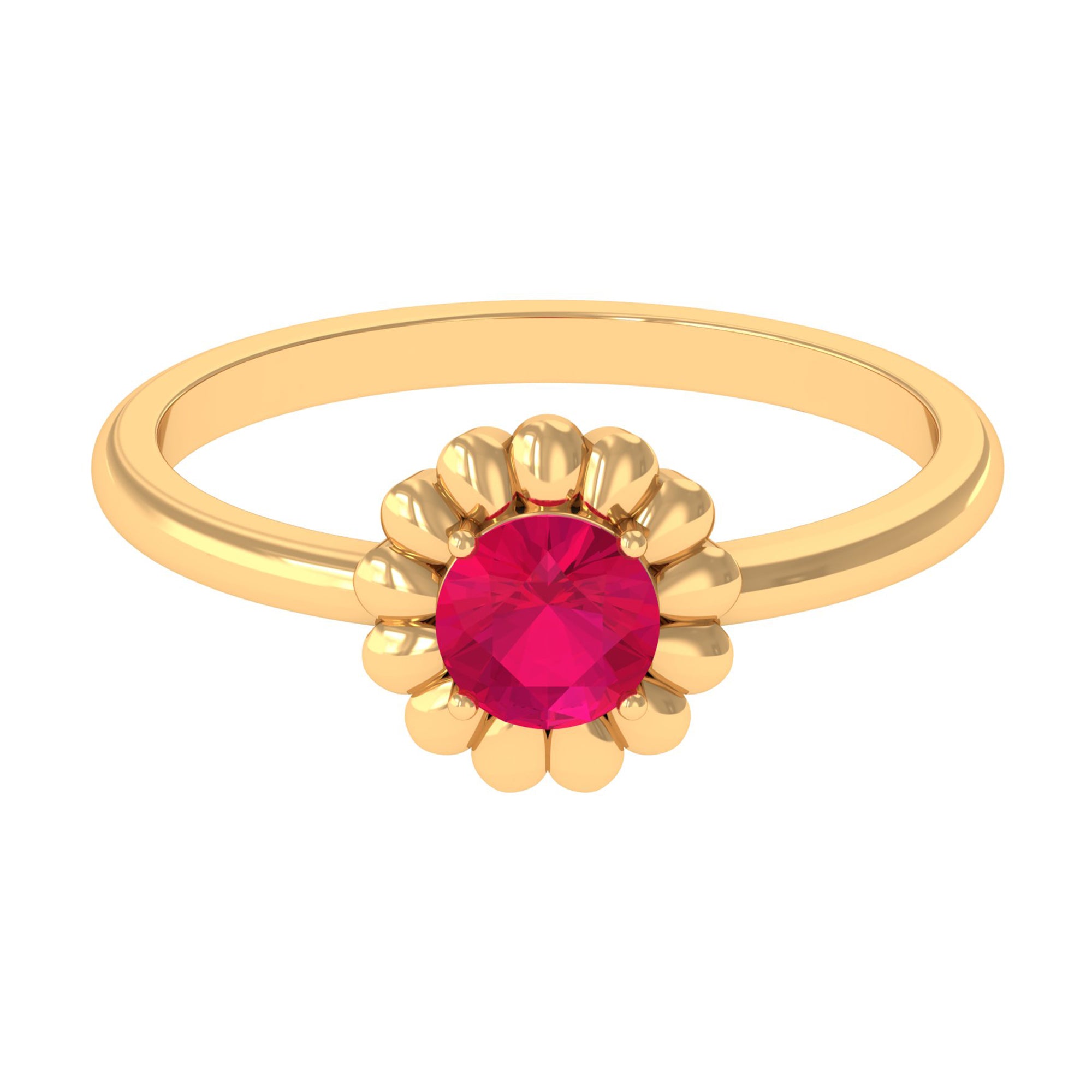 3/4 CT Round Cut Solitaire Ruby Gold Flower Ring Ruby - ( AAA ) - Quality - Rosec Jewels