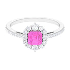 Asscher Cut Created Pink Sapphire Halo Engagement Ring with Diamond Lab Created Pink Sapphire - ( AAAA ) - Quality - Rosec Jewels
