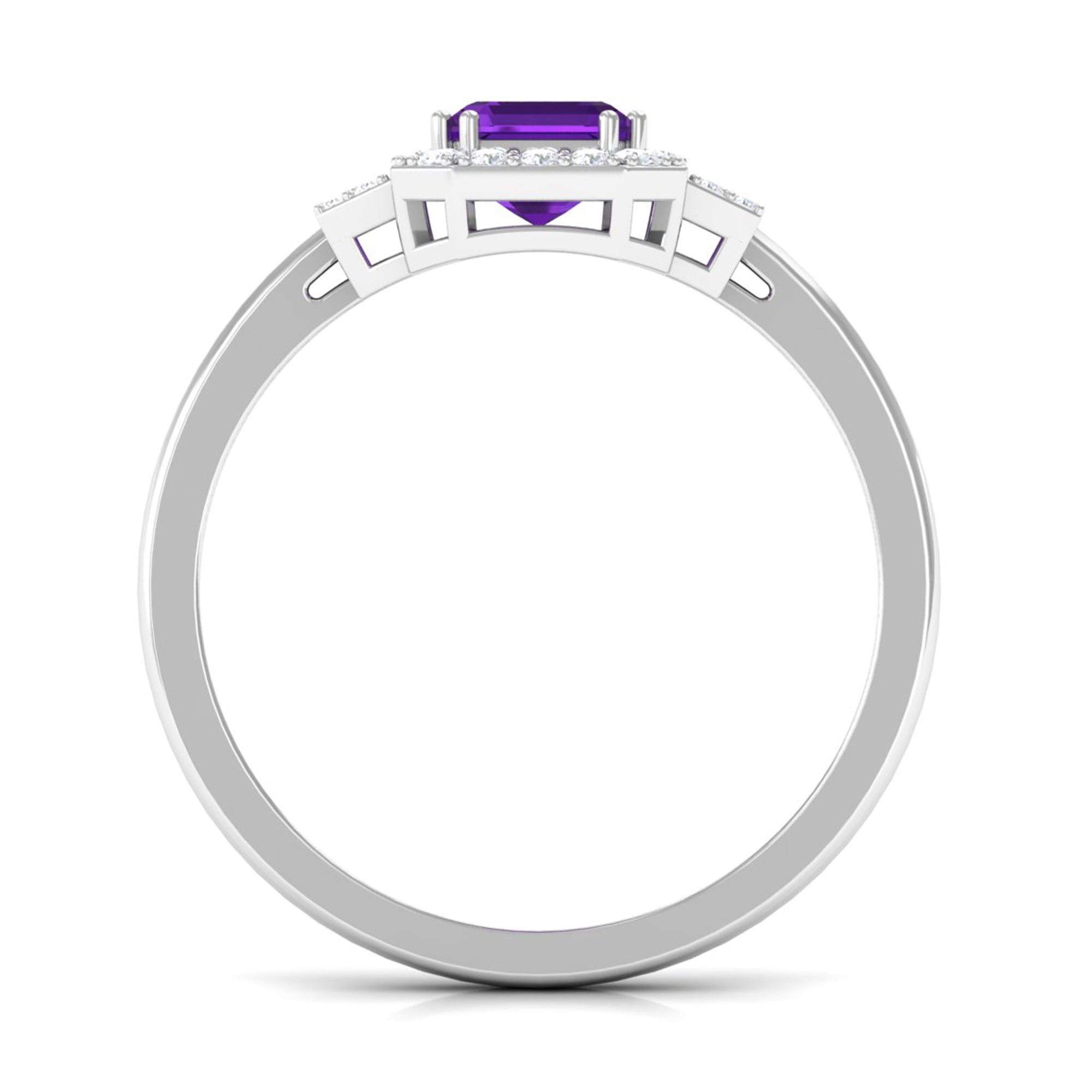 Octagon Amethyst Statement Engagement Ring with Diamond Amethyst - ( AAA ) - Quality - Rosec Jewels