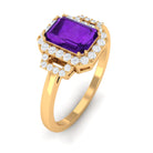 Octagon Amethyst Statement Engagement Ring with Diamond Amethyst - ( AAA ) - Quality - Rosec Jewels