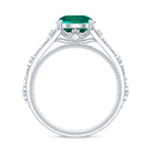 Solitaire Created Emerald Flower Engagement Ring with Diamond Lab Created Emerald - ( AAAA ) - Quality - Rosec Jewels