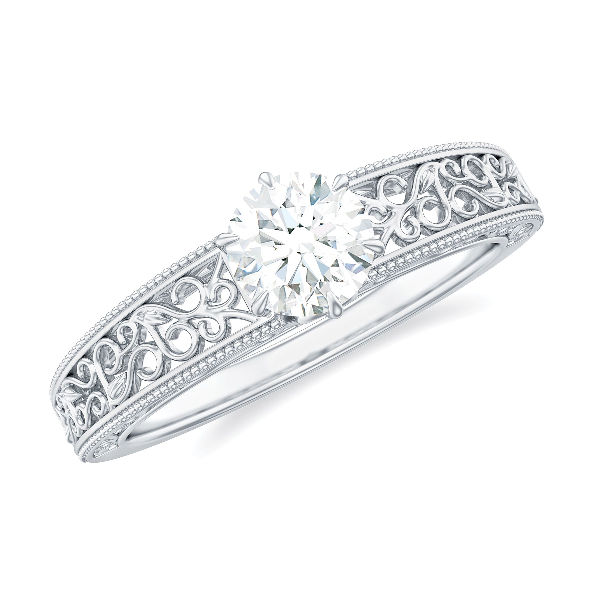 Vintage Inspired Solitaire Lab Grown Diamond Filigree Ring Lab Grown Diamond - ( EF-VS ) - Color and Clarity - Rosec Jewels