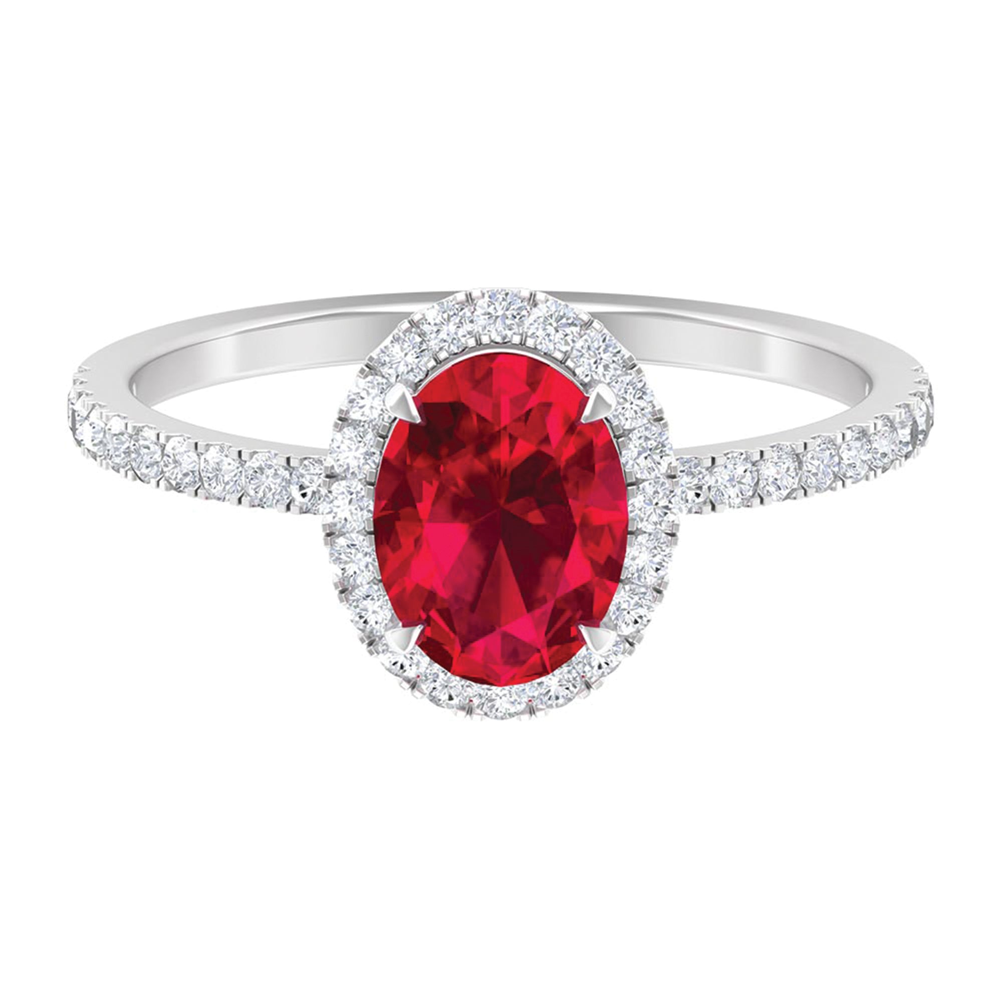 2 CT Oval Cut Ruby Cocktail Engagement Ring with Diamond Accent Ruby - ( AAA ) - Quality - Rosec Jewels