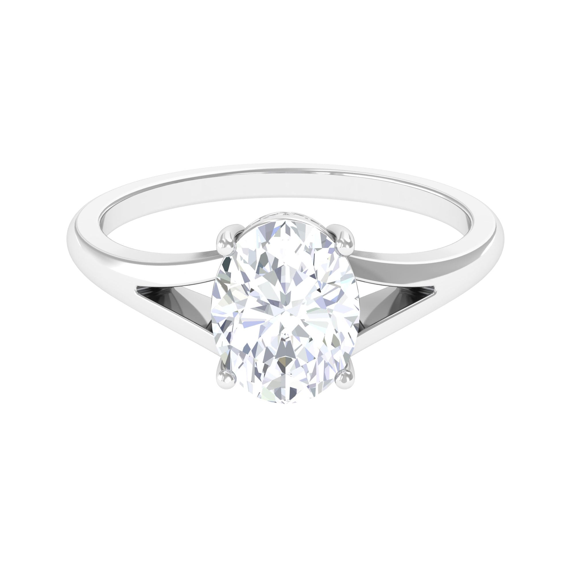 2.25 CT Solitaire Moissanite Split Shank Oval Engagement Ring Moissanite - ( D-VS1 ) - Color and Clarity - Rosec Jewels