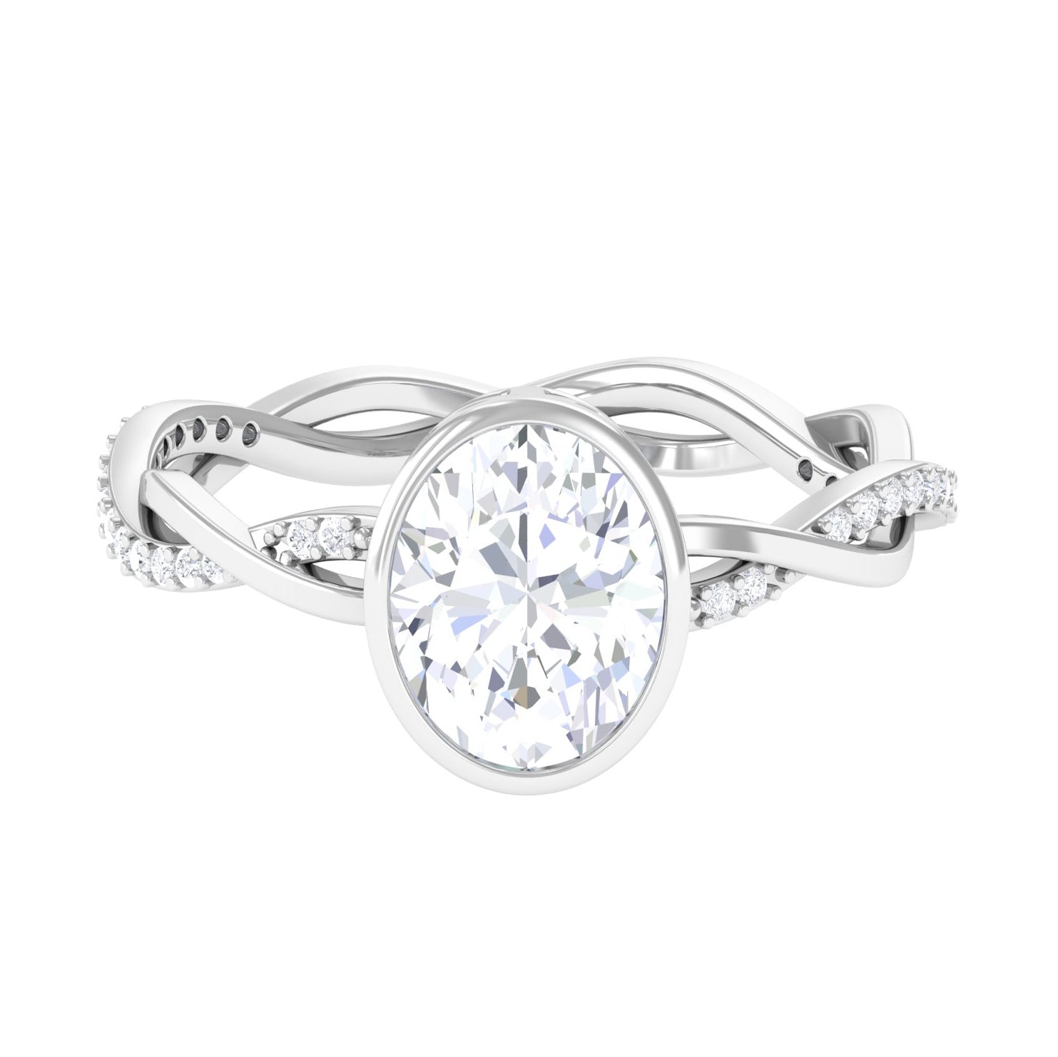 Oval Cut Solitaire Moissanite Engagement Ring with Gold Braided Shank Moissanite - ( D-VS1 ) - Color and Clarity - Rosec Jewels