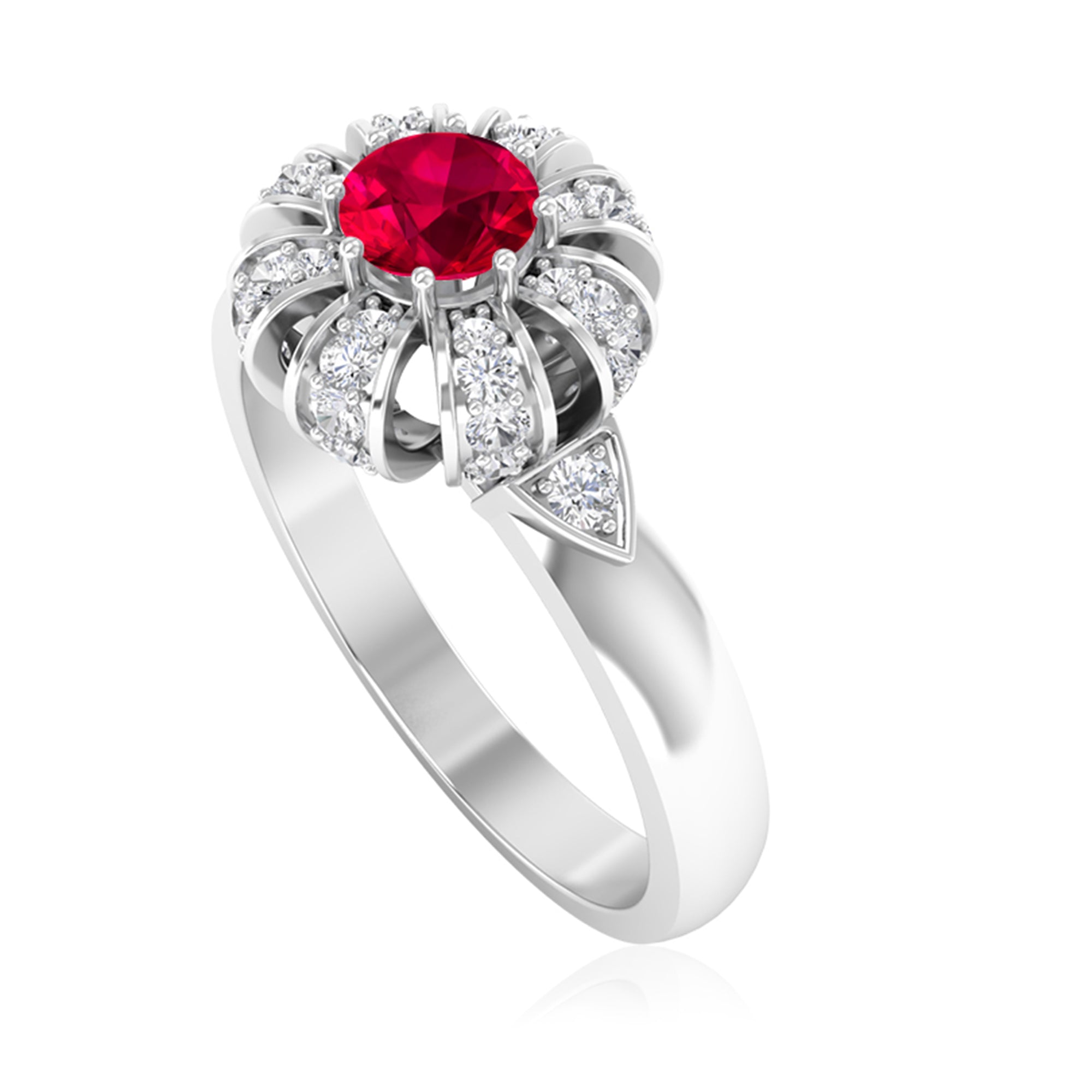 Natural Ruby Flower Promise Ring with Diamond Ruby - ( AAA ) - Quality - Rosec Jewels