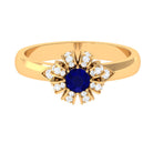 Elegant Blue Sapphire and Diamond Flower Engagement Ring Blue Sapphire - ( AAA ) - Quality - Rosec Jewels