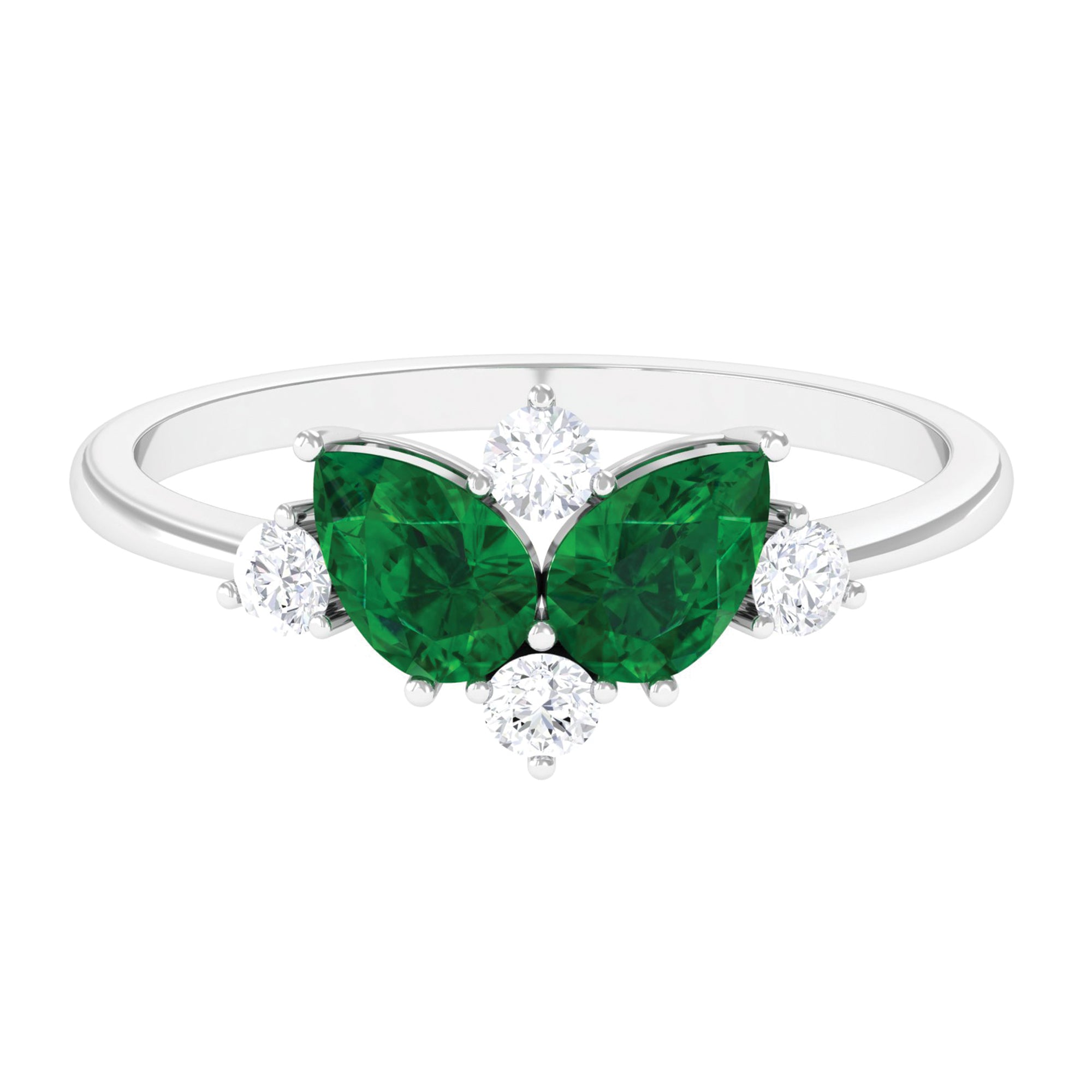 Pear Cut Created Emerald Cluster Promise Ring with Diamond Lab Created Emerald - ( AAAA ) - Quality - Rosec Jewels