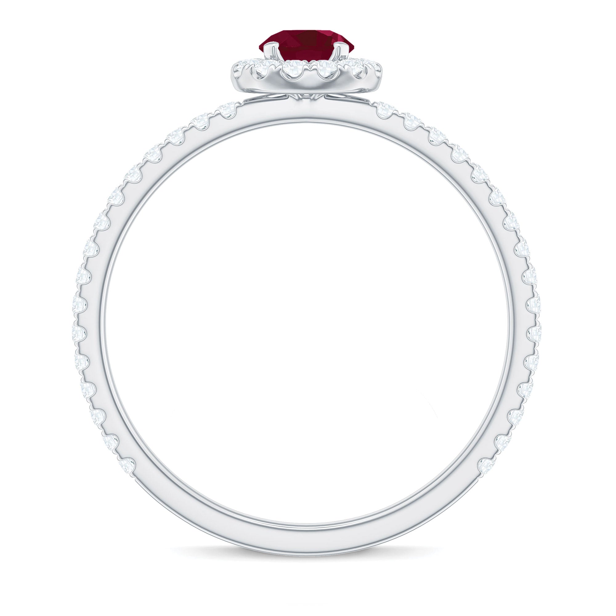 Minimal Ruby Engagement Ring with Diamond Halo Ruby - ( AAA ) - Quality - Rosec Jewels