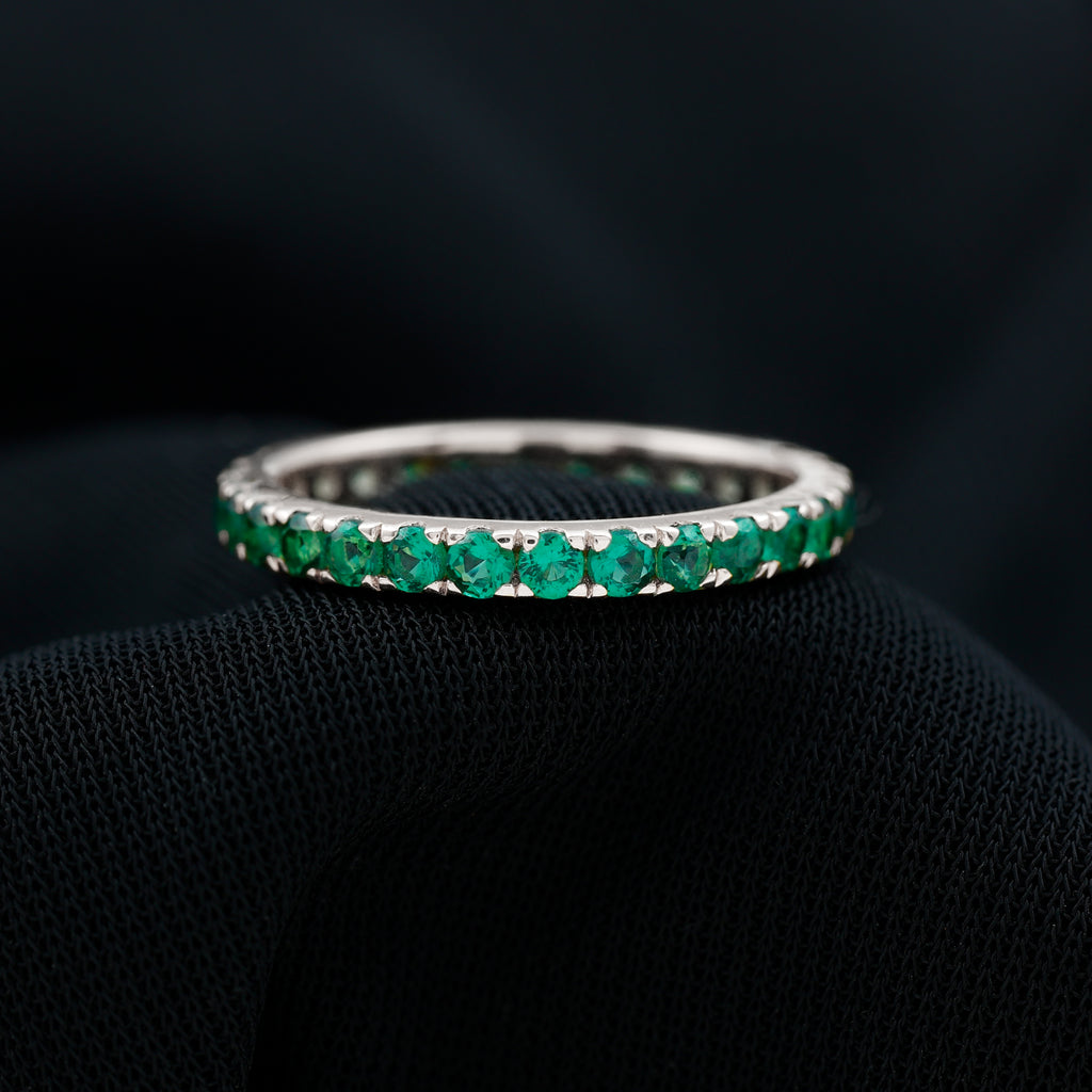 1.5 CT Round Created Emerald Wedding Band Ring in Gold Lab Created Emerald - ( AAAA ) - Quality - Rosec Jewels