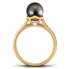 Elegant Wedding Ring Set with 9.75 CT Tahitian Pearl and Moissanite Tahitian pearl - ( AAA ) - Quality - Rosec Jewels