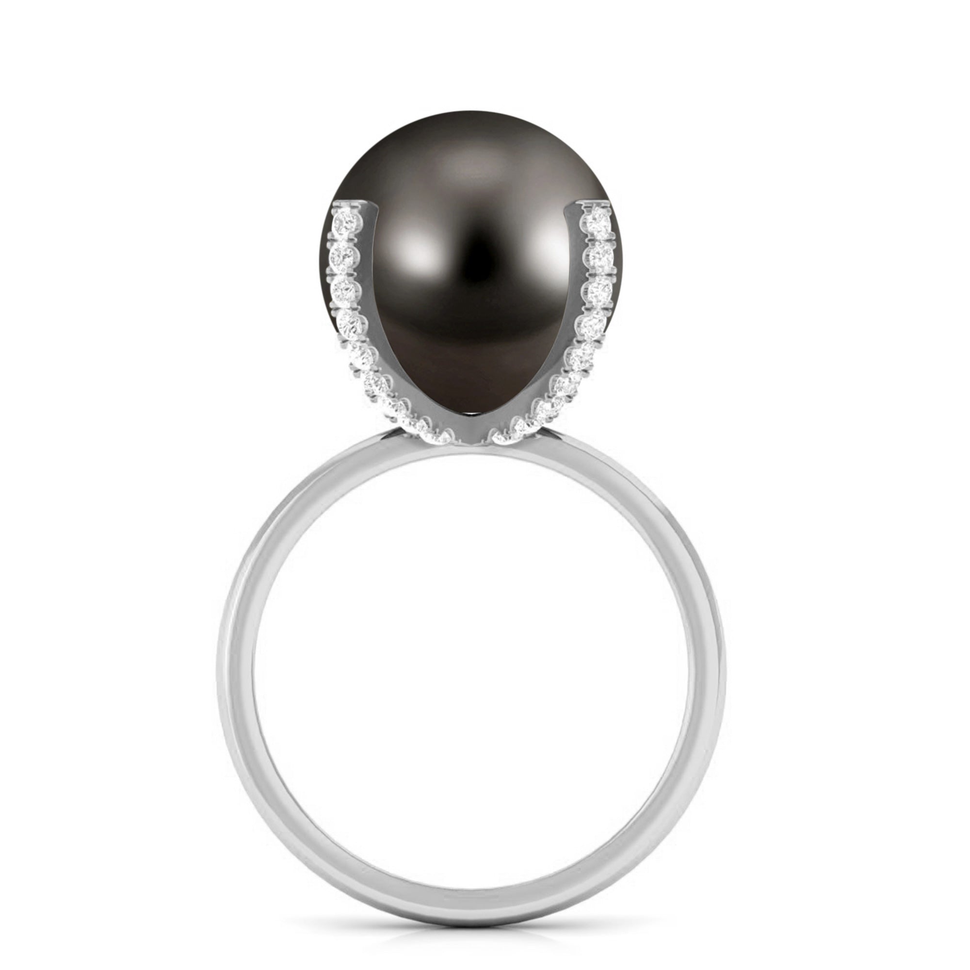 Tahitian Pearl Solitaire Engagement Ring with Diamond Tahitian pearl - ( AAA ) - Quality - Rosec Jewels