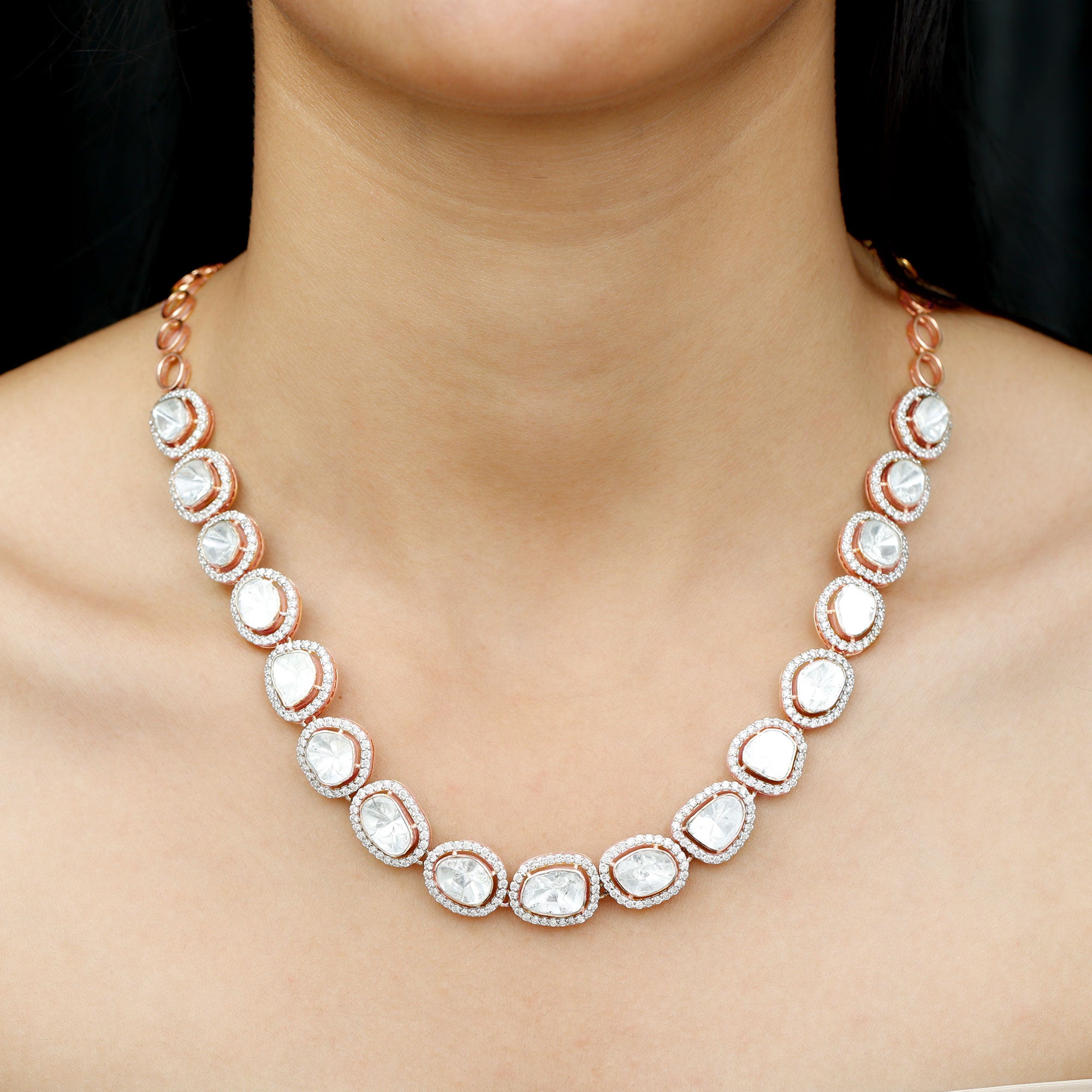 14k Gold Simple Uncut Diamond Polki Necklace - Rosec Jewels