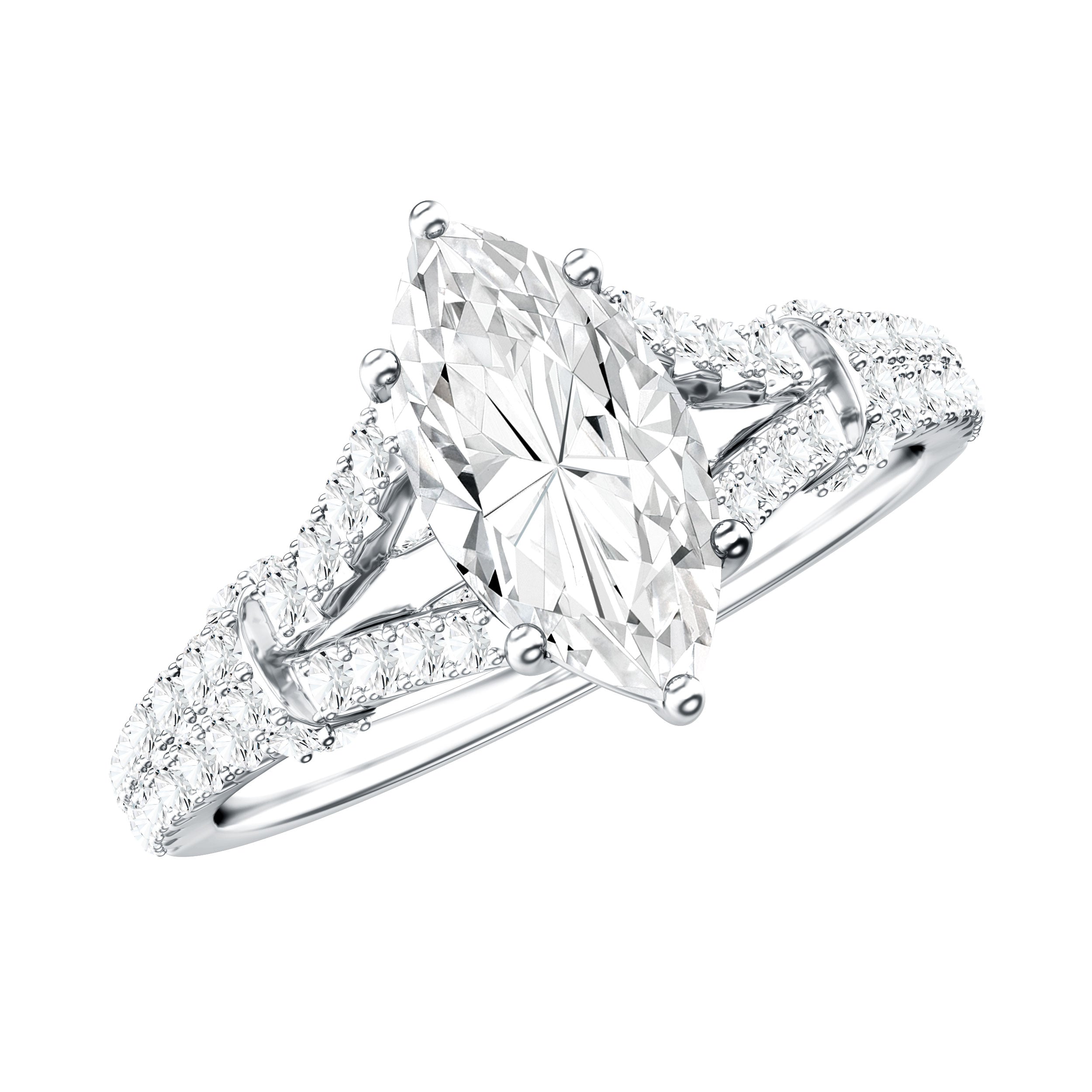 Marquise Cut Moissanite Solitaire Engagement Ring in Split Shank