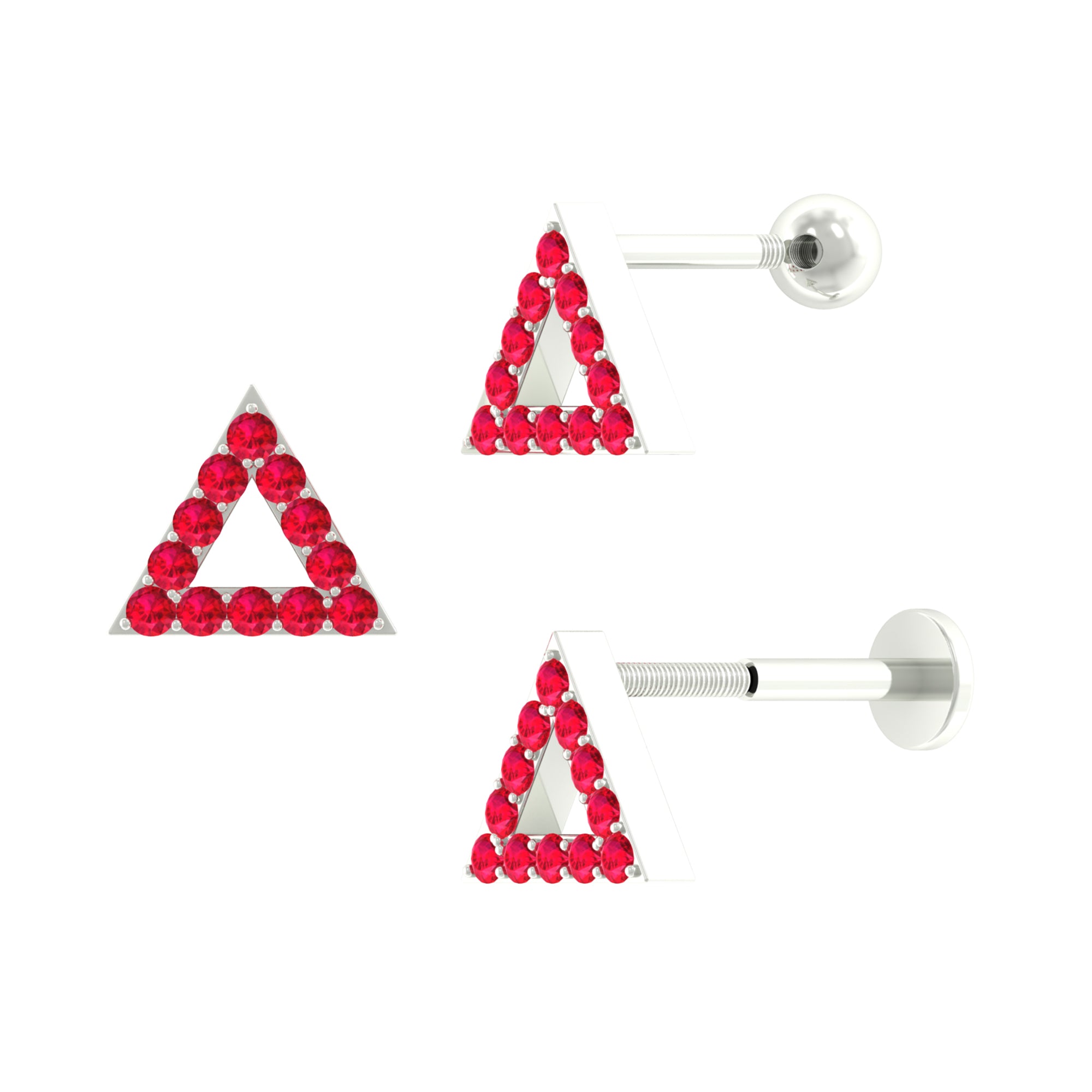 Genuine Ruby Triangle Earring for Cartilage Piercing Ruby - ( AAA ) - Quality - Rosec Jewels