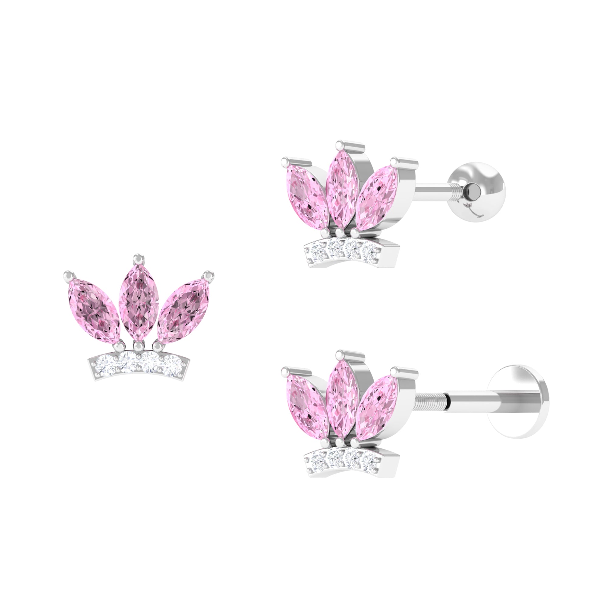 Created Pink Sapphire and Moissanite Flower Helix Earring Lab Created Pink Sapphire - ( AAAA ) - Quality - Rosec Jewels