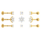 Moissanite Flower Triple Earrings Set for Cartilage Piercing Moissanite - ( D-VS1 ) - Color and Clarity - Rosec Jewels