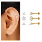 Moissanite Flower Triple Earrings Set for Cartilage Piercing D-VS1 - Rosec Jewels