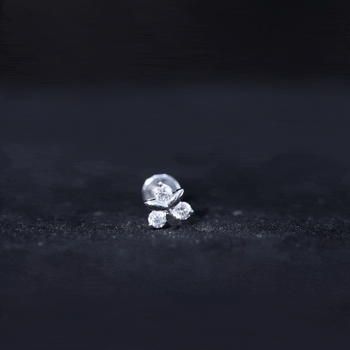 Round Moissanite Flower Cartilage Earring in Gold Moissanite - ( D-VS1 ) - Color and Clarity - Rosec Jewels