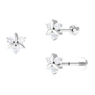 Round Moissanite Flower Cartilage Earring in Gold Moissanite - ( D-VS1 ) - Color and Clarity - Rosec Jewels