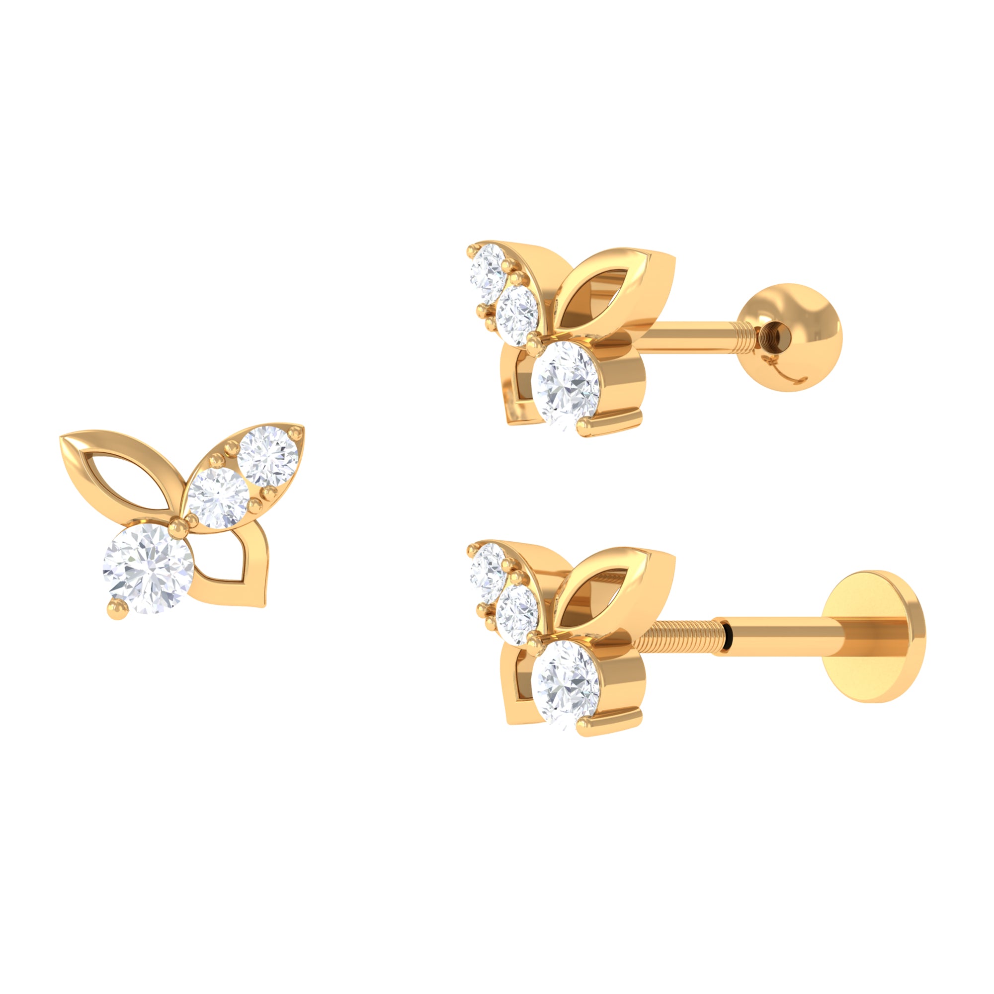 Exquisite Moissanite Butterfly Second Hole Earring Moissanite - ( D-VS1 ) - Color and Clarity - Rosec Jewels