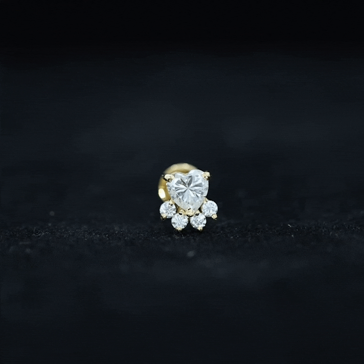 Heart Shape Moissanite Paw Cartilage Earring in Gold Moissanite - ( D-VS1 ) - Color and Clarity - Rosec Jewels